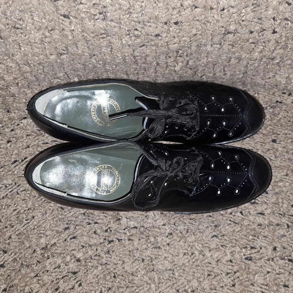 1940's Vintage-DR. SCHOLL'S-Black Leather Granny Heels-Cut-Outs-Sz 7-Near Mint - Picture 7 of 8